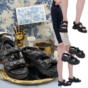 🆕 MARC JACOBS 🧿 NWOB The Quilted Sunny Leather Dad Sandals, Black - Sz 39 US 9